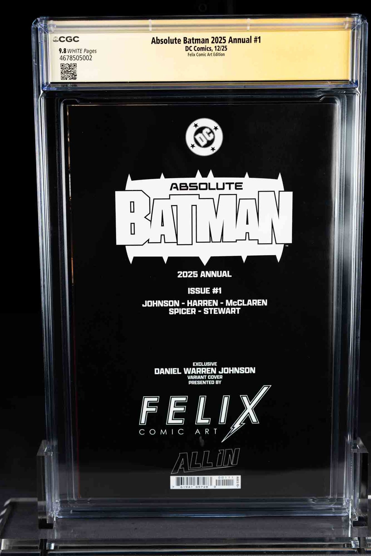 Absolute Batman 2025 Annual #1 — Felix Arts — CGC 9.8 SS — Signed by Daniel Warrren Johnson